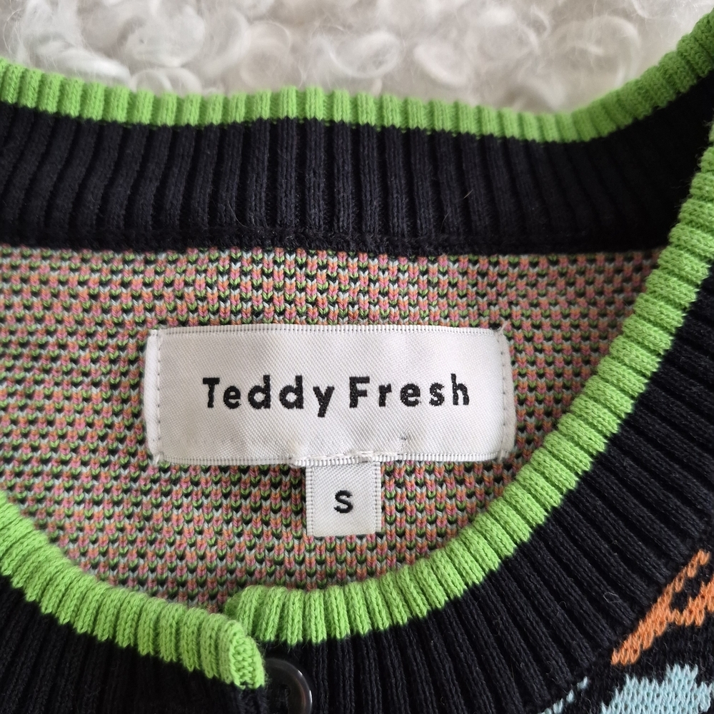Teddy Fresh Houndstooth Colorblock Cardigan S 100% Cotton Neon Graphic Unisex - Picture 3 of 9